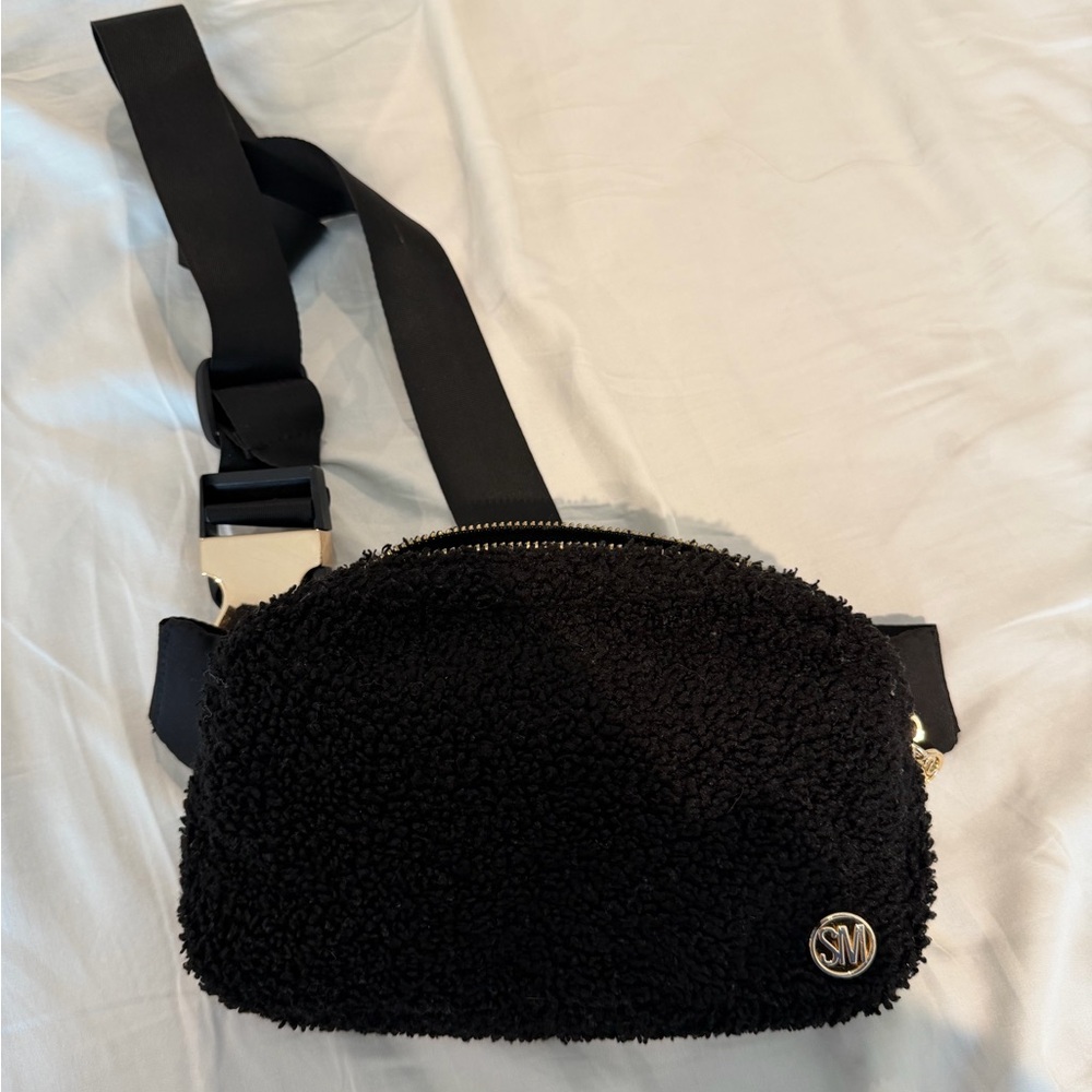 Black Sherpa Belt Bag with Steve Madden Logo